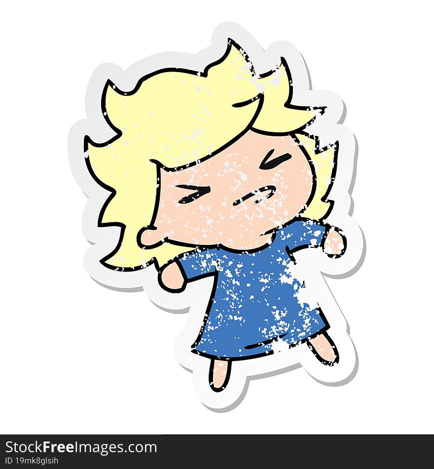 Distressed Sticker Cartoon Of A Cute Kawaii Girl