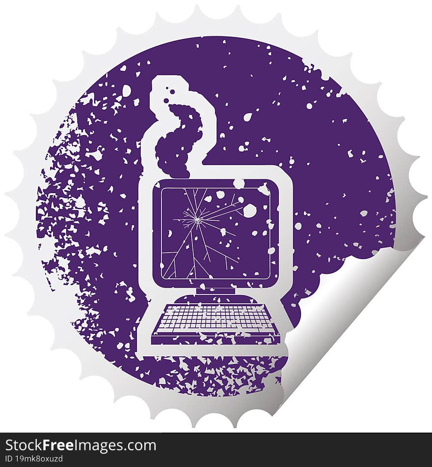 broken computer graphic distressed sticker illustration icon