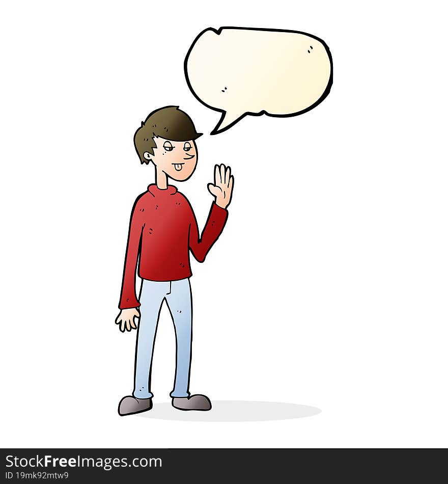 Cartoon Waving Man With Speech Bubble