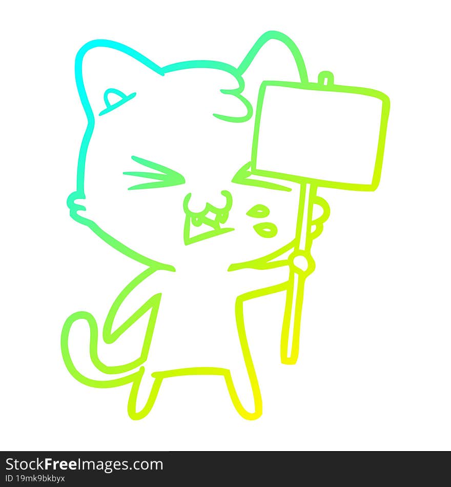 Cold Gradient Line Drawing Cartoon Cat Hissing