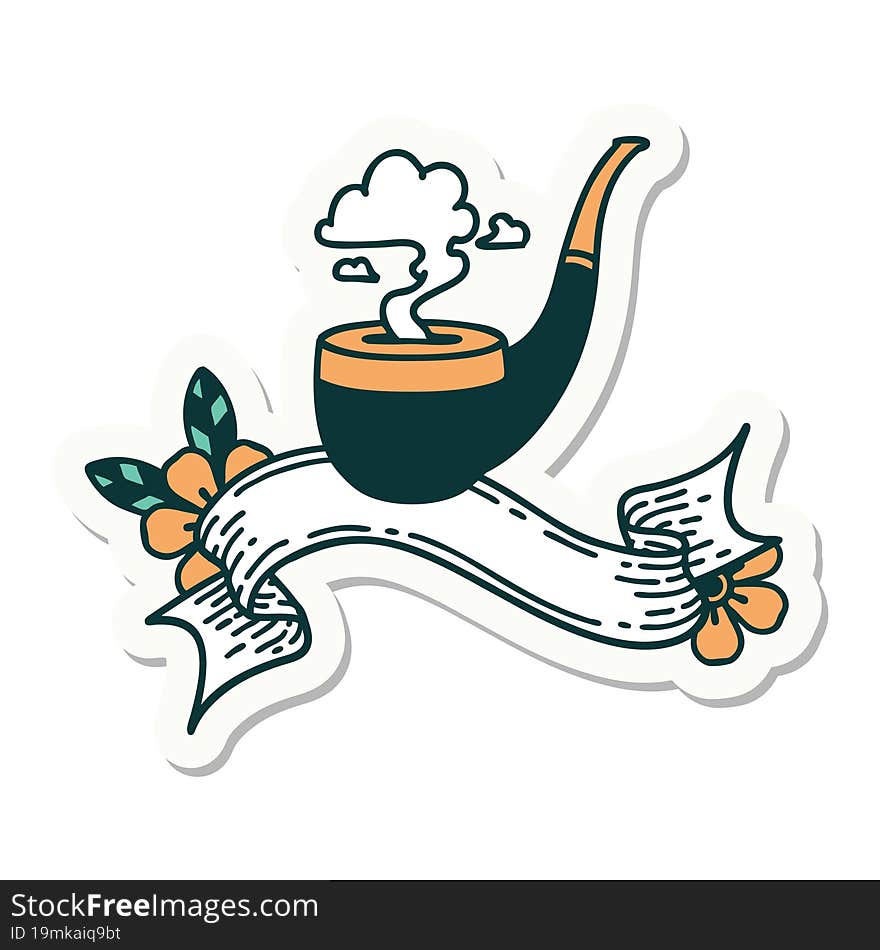 Tattoo Sticker With Banner Of A Smokers Pipe