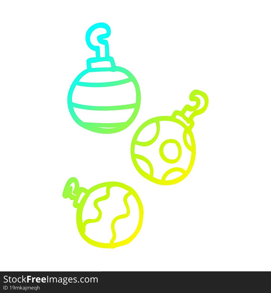 cold gradient line drawing cartoon xmas baubles