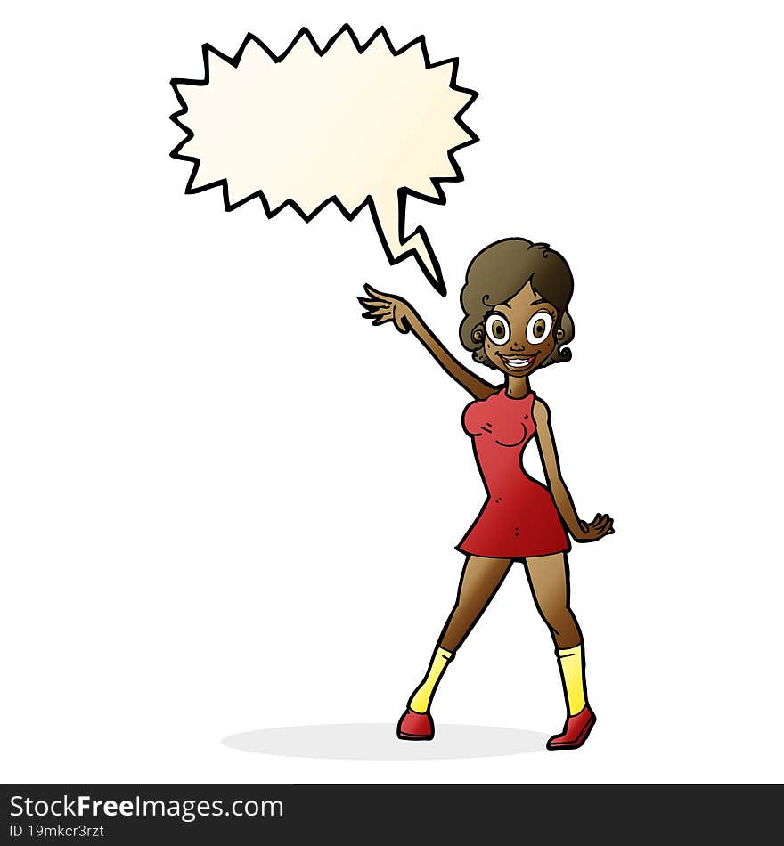 Cartoon Party Girl With Speech Bubble