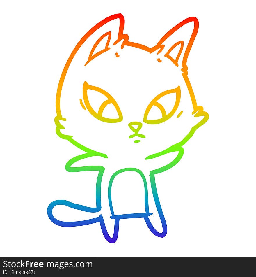 rainbow gradient line drawing confused cartoon cat