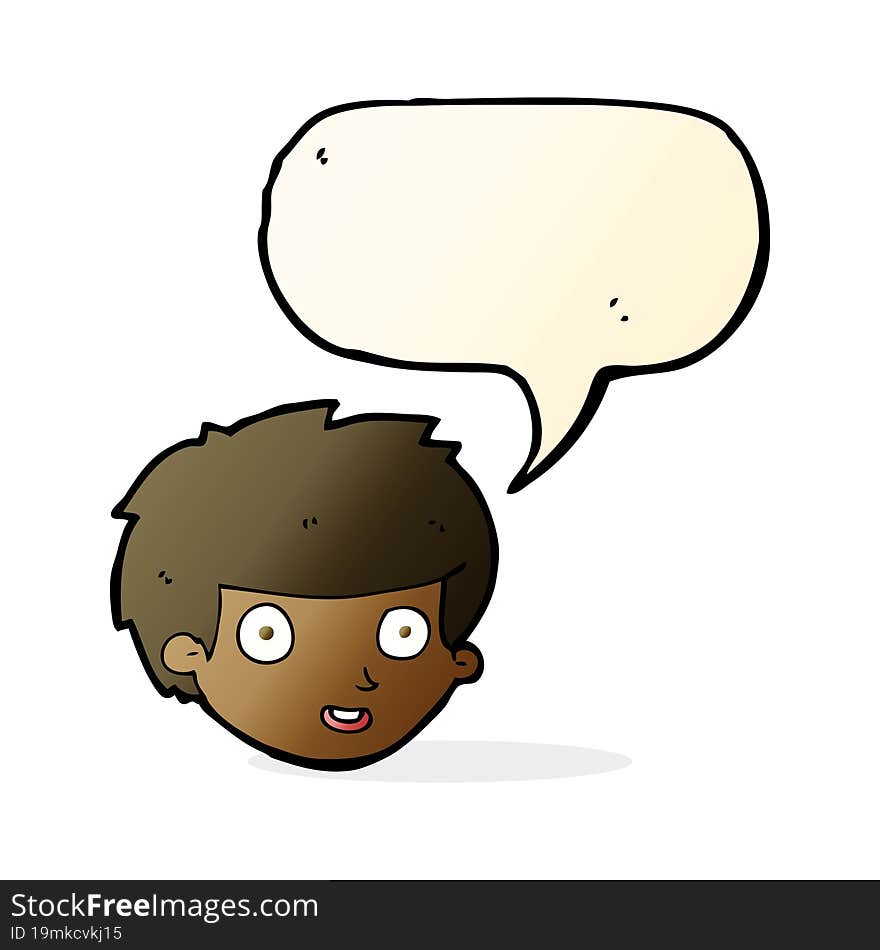 cartoon happy boy s face with speech bubble