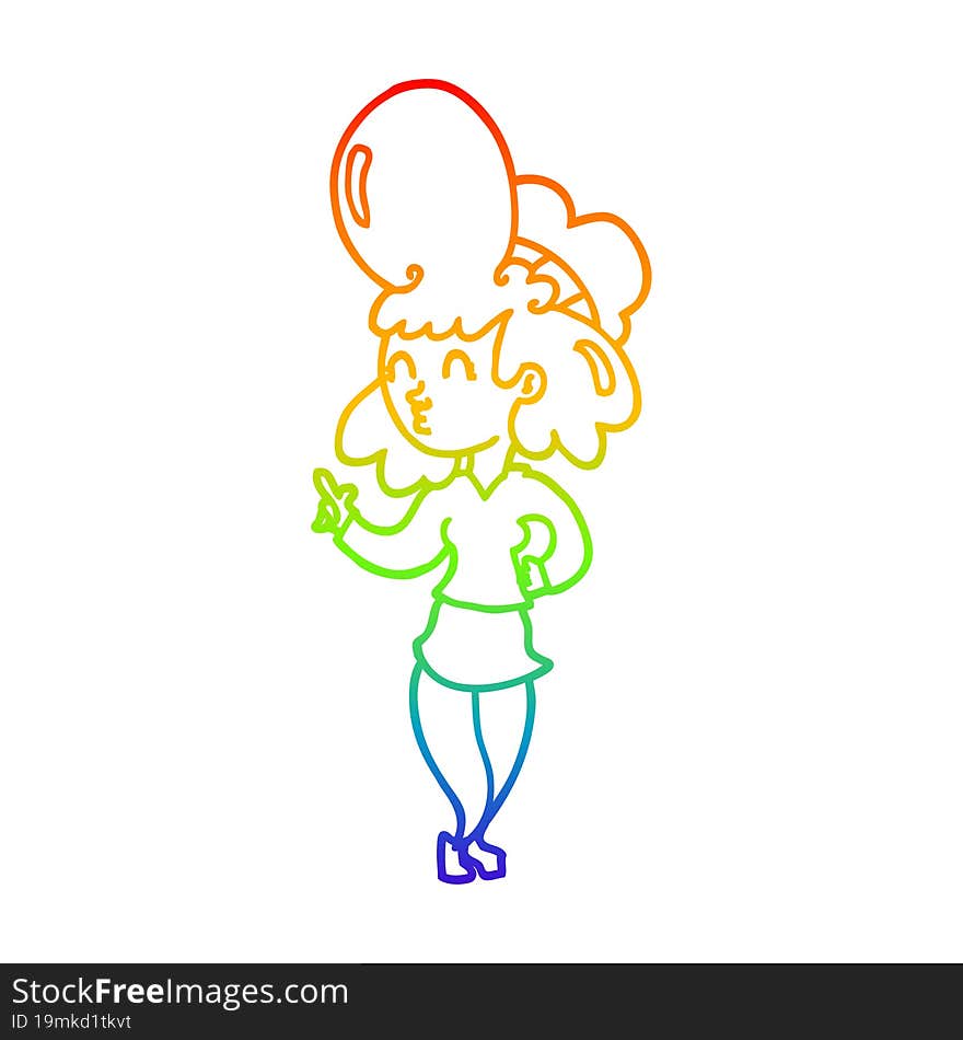 Rainbow Gradient Line Drawing Cartoon Woman With Big Hair