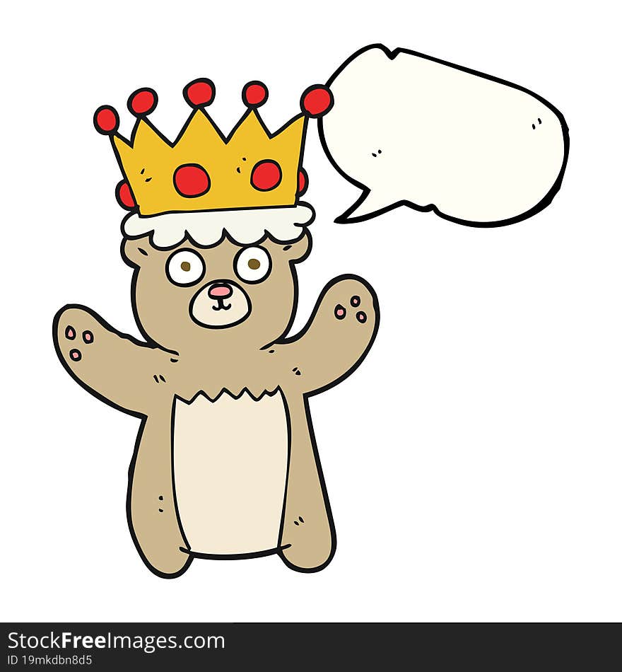 freehand drawn speech bubble cartoon teddy bear wearing crown