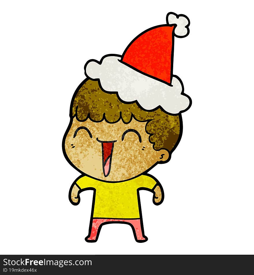 hand drawn textured cartoon of a happy man wearing santa hat