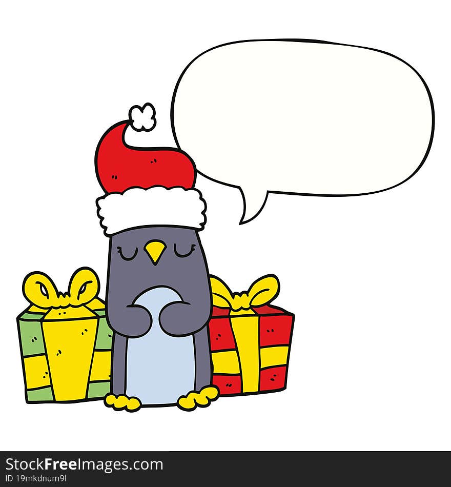 cute christmas penguin and speech bubble