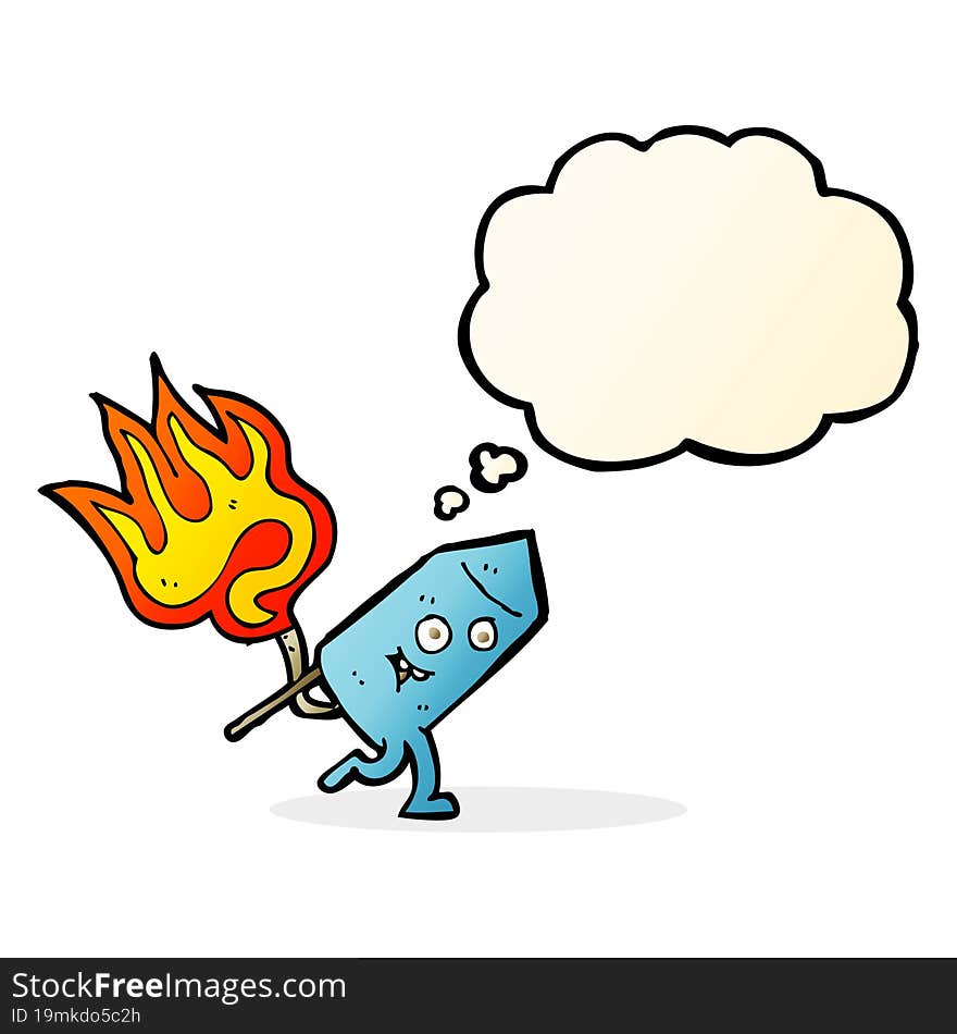 cartoon funny firework character with thought bubble