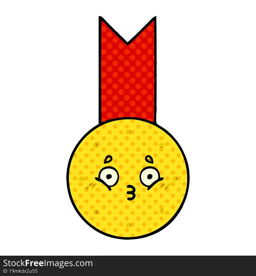 comic book style cartoon gold medal