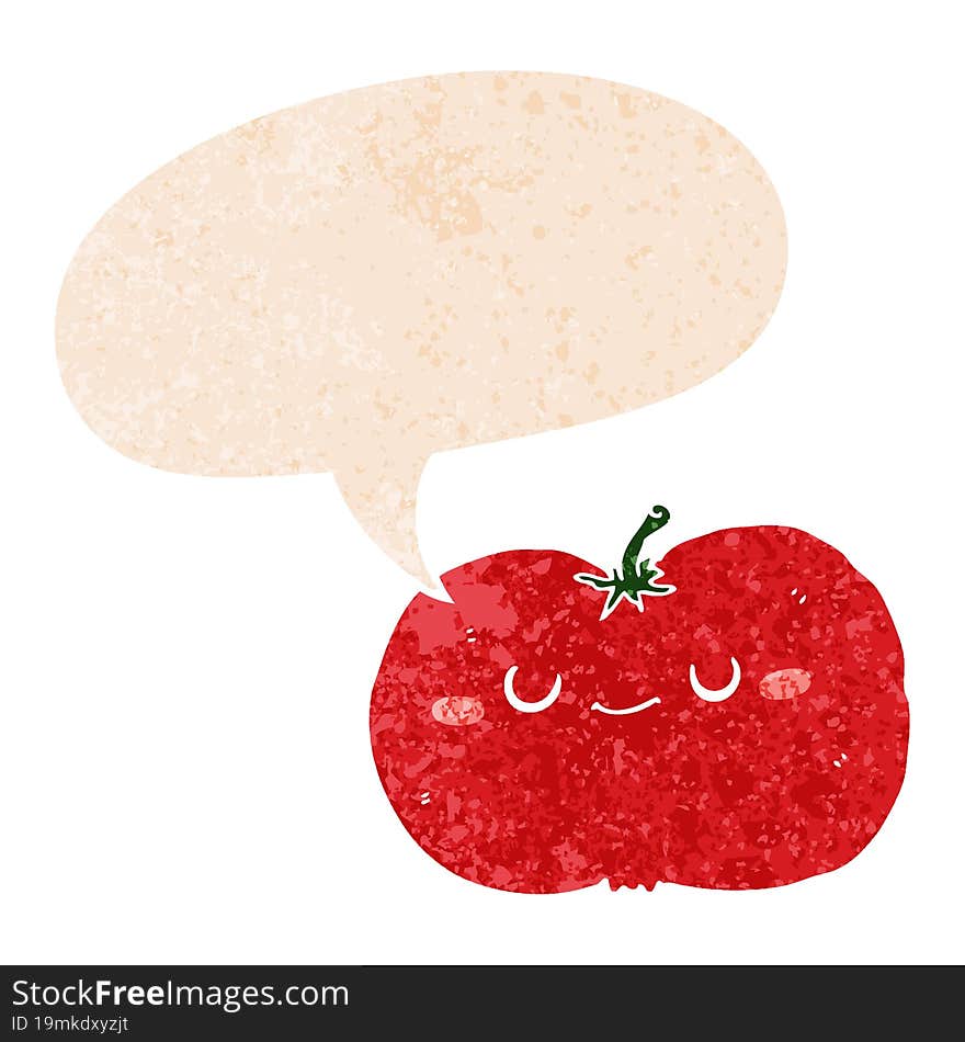 cartoon apple and speech bubble in retro textured style