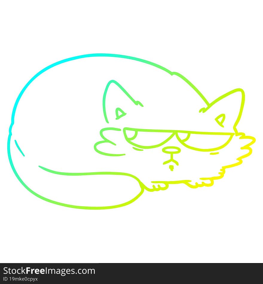 Cold Gradient Line Drawing Cartoon Suspicious Cat