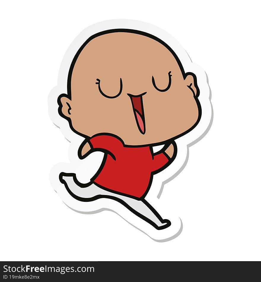 sticker of a happy cartoon bald man