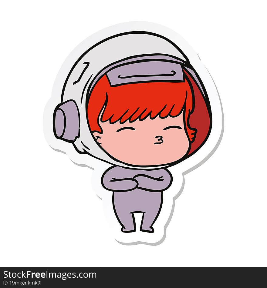 sticker of a cartoon curious astronaut