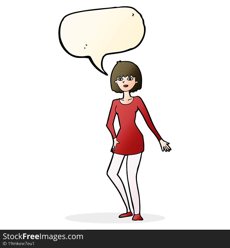 Cartoon Woman In Dress With Speech Bubble