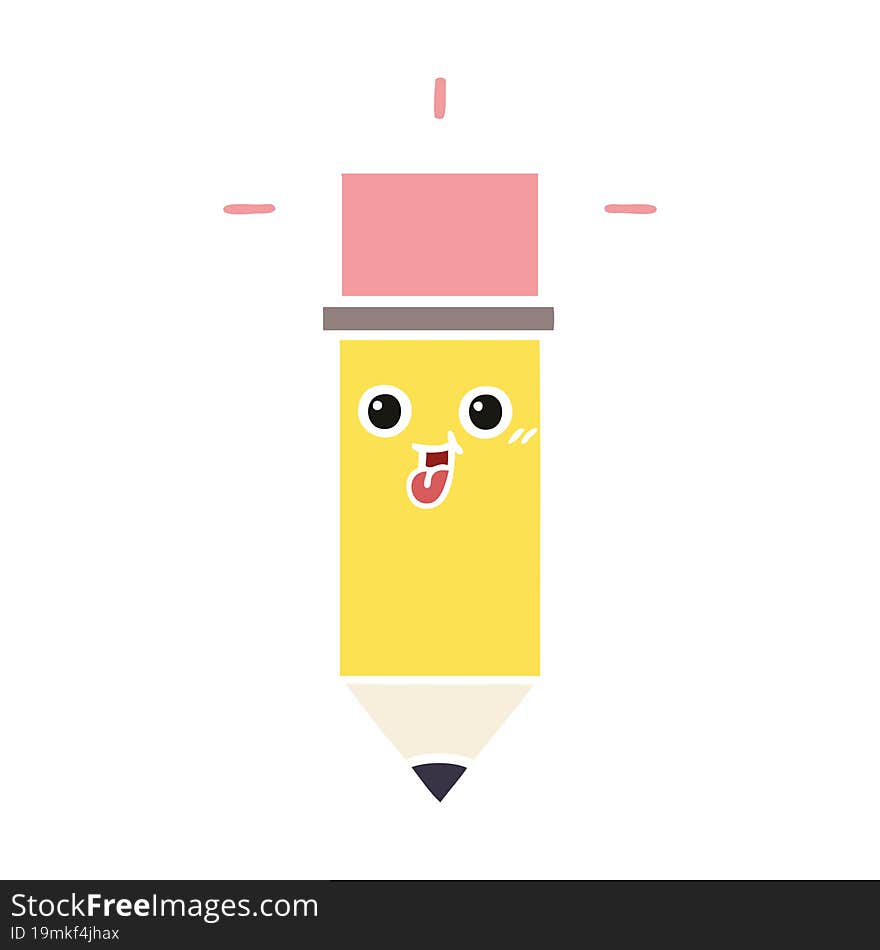 flat color retro cartoon of a pencil