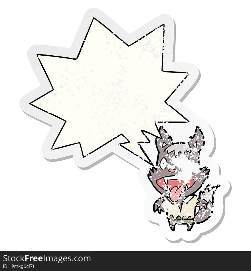 cartoon halloween werewolf with speech bubble distressed distressed old sticker. cartoon halloween werewolf with speech bubble distressed distressed old sticker