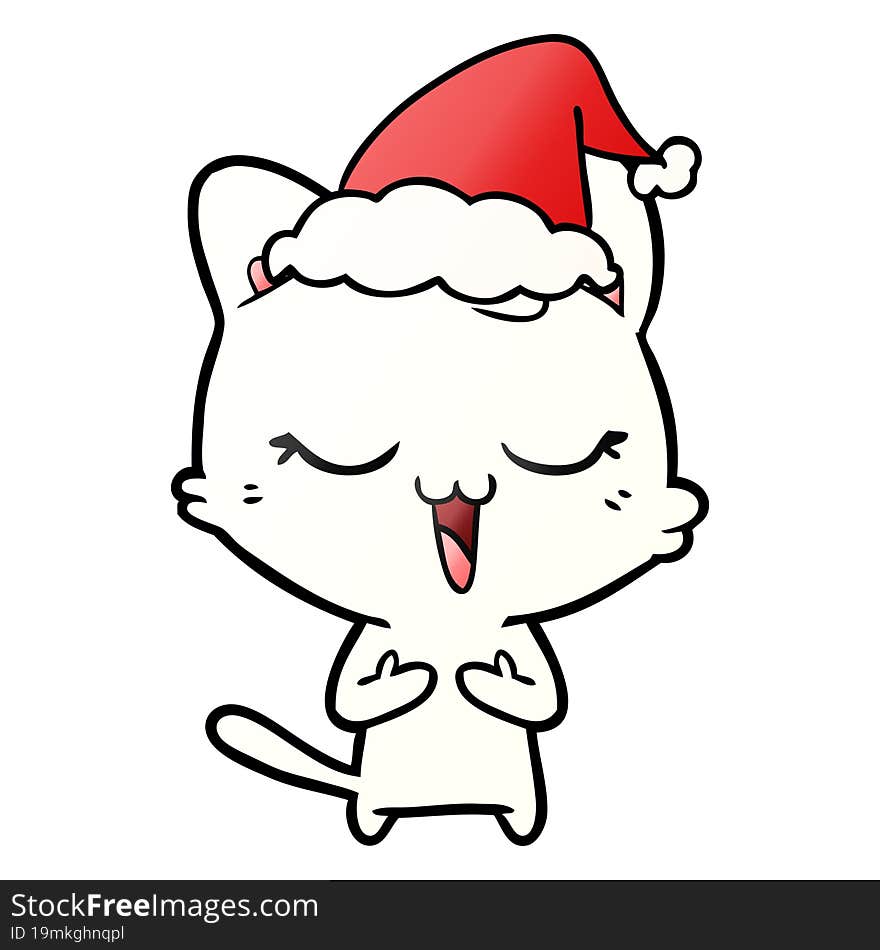 happy gradient cartoon of a cat wearing santa hat