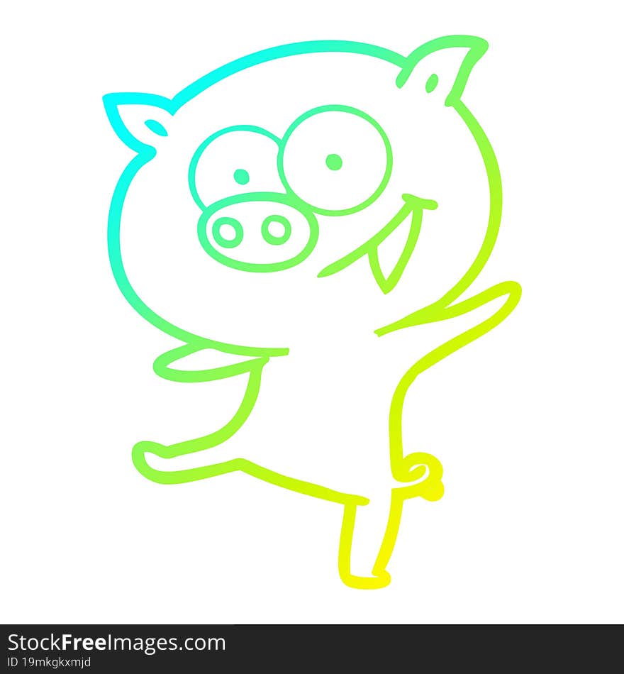 cold gradient line drawing of a cheerful dancing pig cartoon