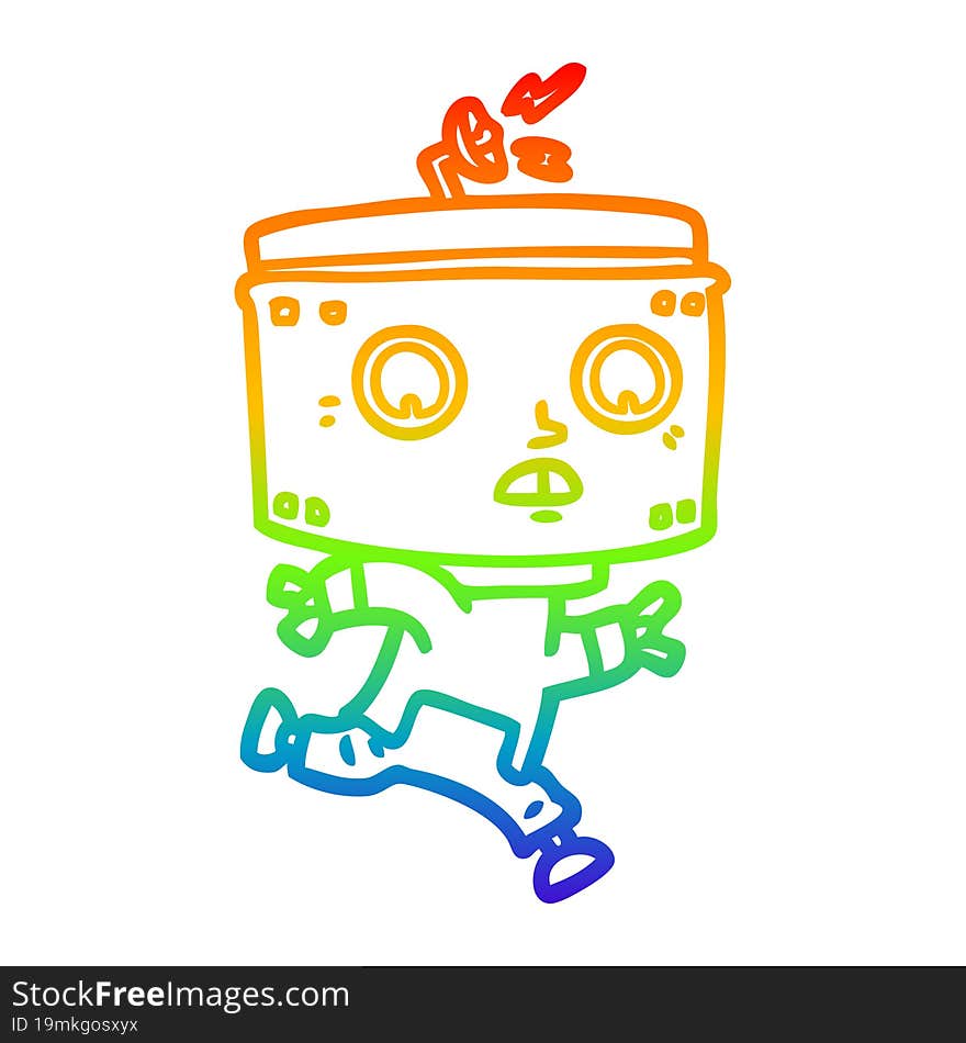 rainbow gradient line drawing cartoon robot running