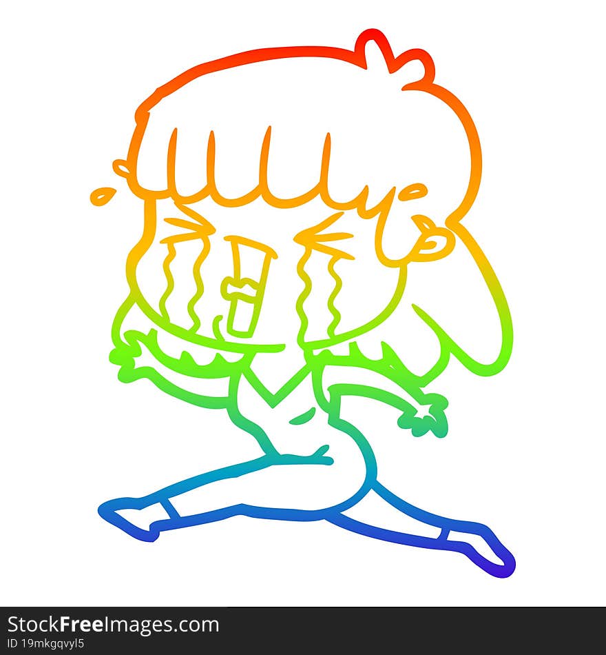 Rainbow Gradient Line Drawing Cartoon Woman In Tears