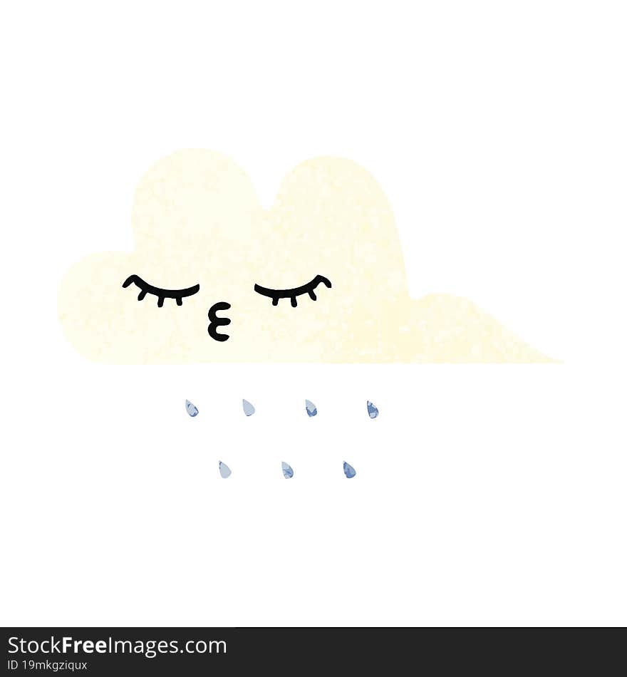 Retro Illustration Style Cartoon Rain Cloud