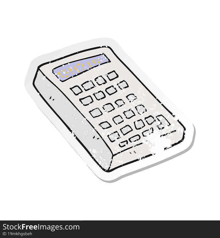 Retro Distressed Sticker Of A Cartoon Calculator