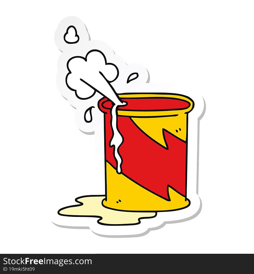 Sticker Of A Quirky Hand Drawn Cartoon Exploding Oil Can