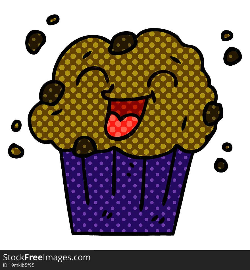 quirky comic book style cartoon happy muffin