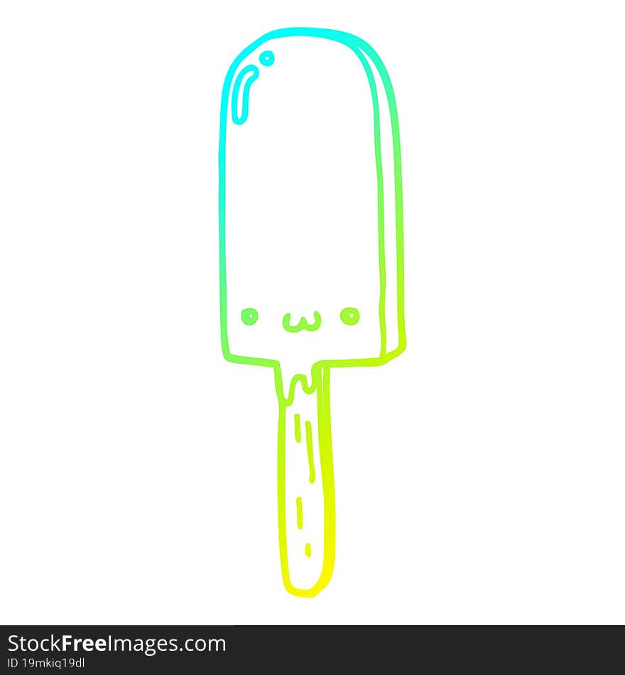 cold gradient line drawing of a cartoon ice lolly