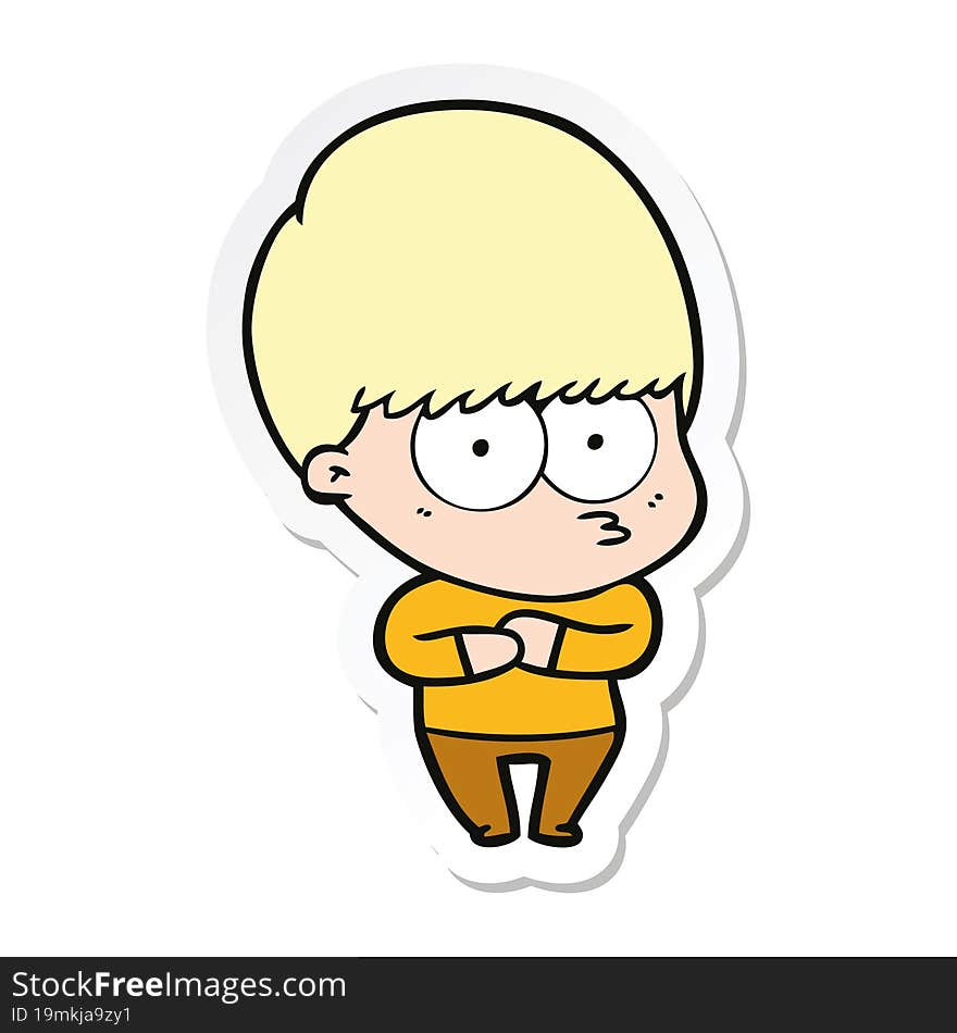 sticker of a nervous cartoon boy