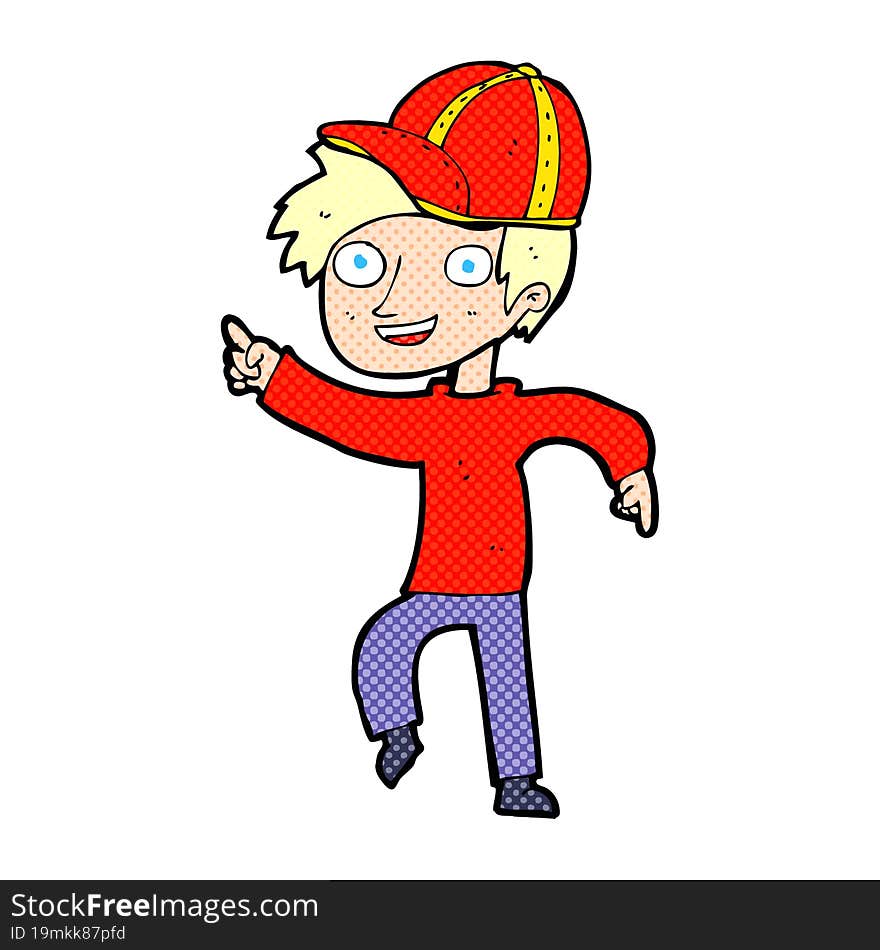 Cartoon Boy In Cap Pointing