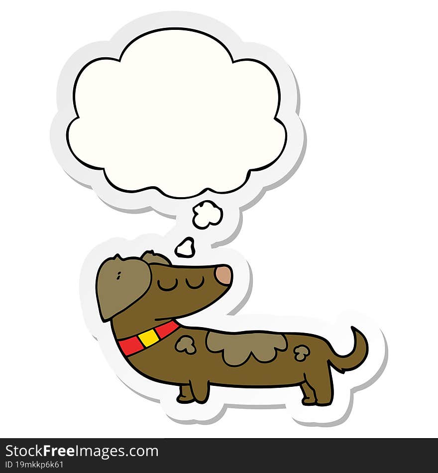 cartoon dog and thought bubble as a printed sticker