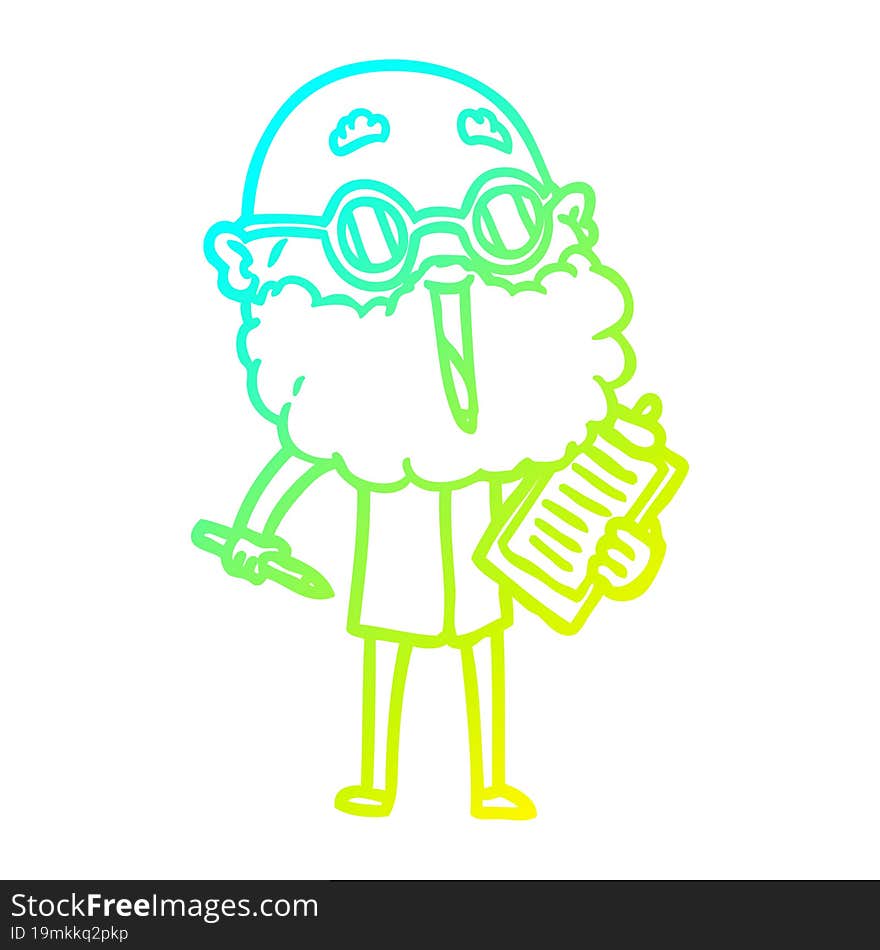 cold gradient line drawing of a cartoon joyful man with beard