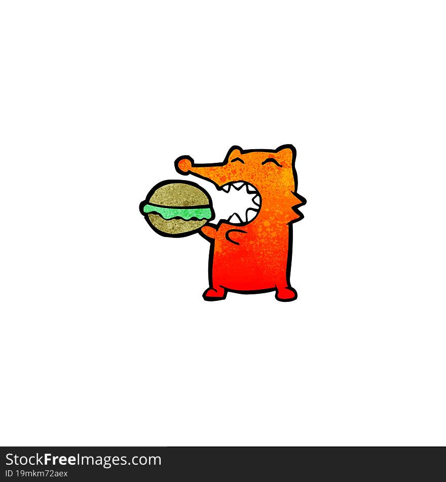 cartoon fox eating burger