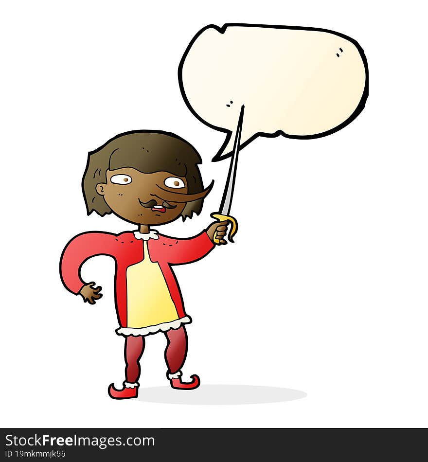 cartoon man with sword with speech bubble