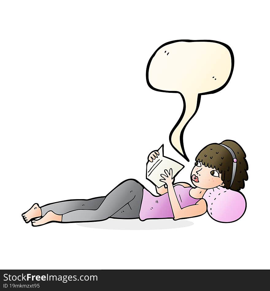 cartoon pretty woman reading book with speech bubble