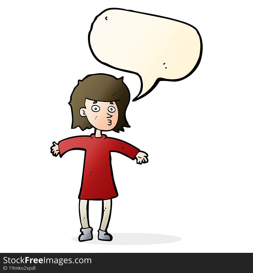 cartoon nervous woman with speech bubble