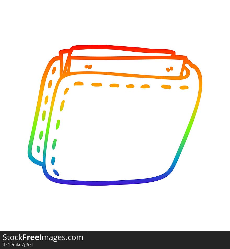 rainbow gradient line drawing cartoon wallet full of cash