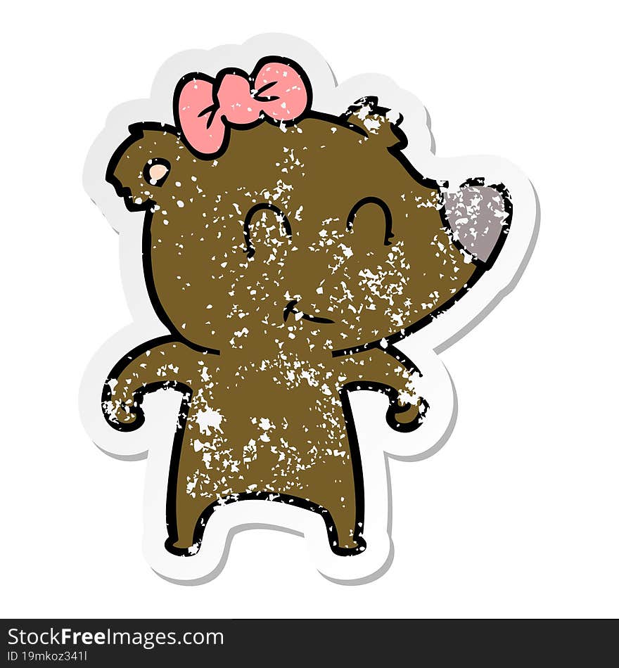 distressed sticker of a female bear cartoon