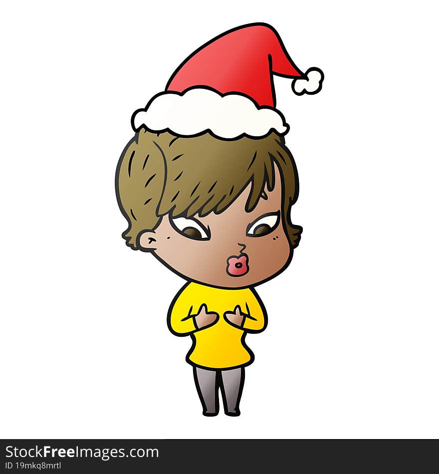 gradient cartoon of a woman wearing santa hat