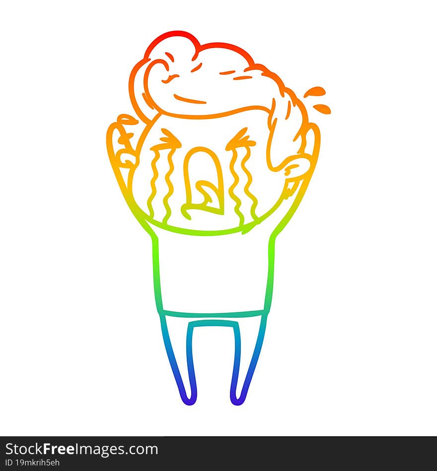 rainbow gradient line drawing of a cartoon crying man