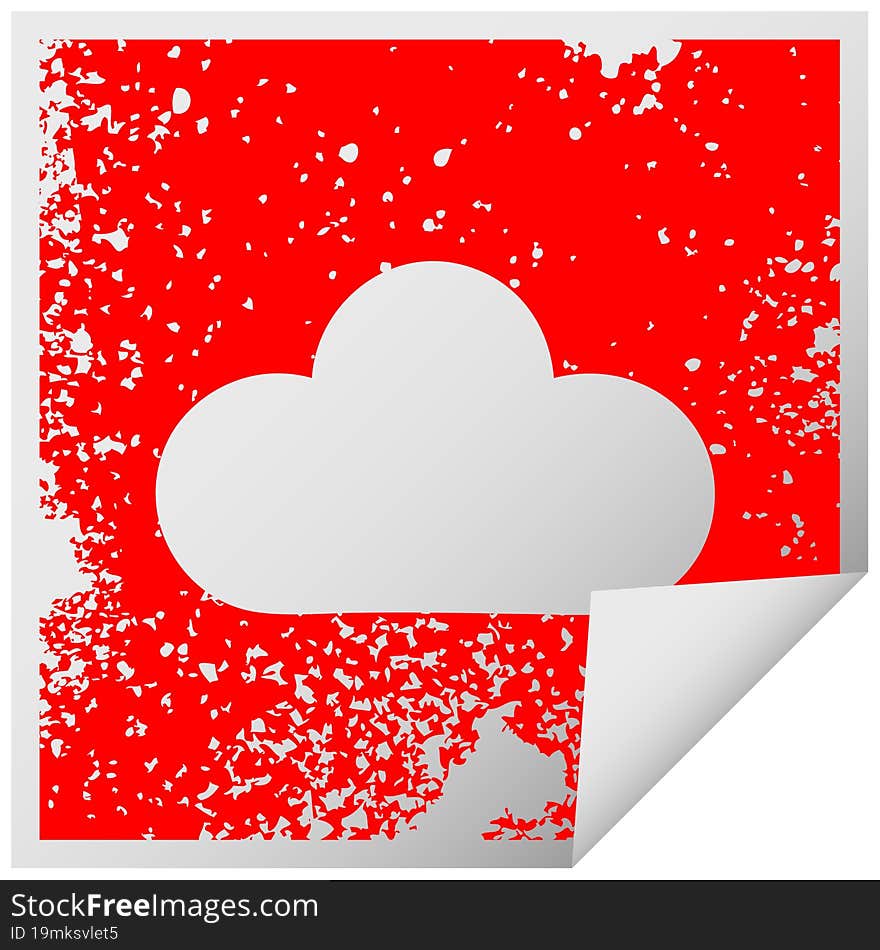 distressed square peeling sticker symbol of a white cloud