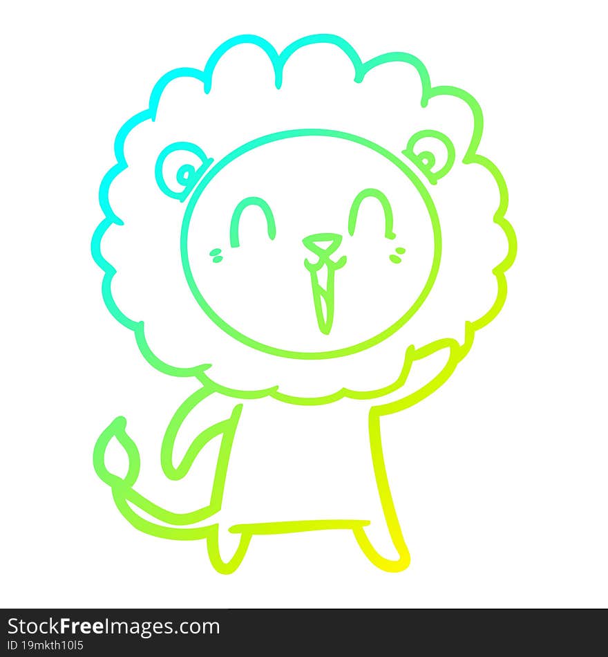 cold gradient line drawing laughing lion cartoon