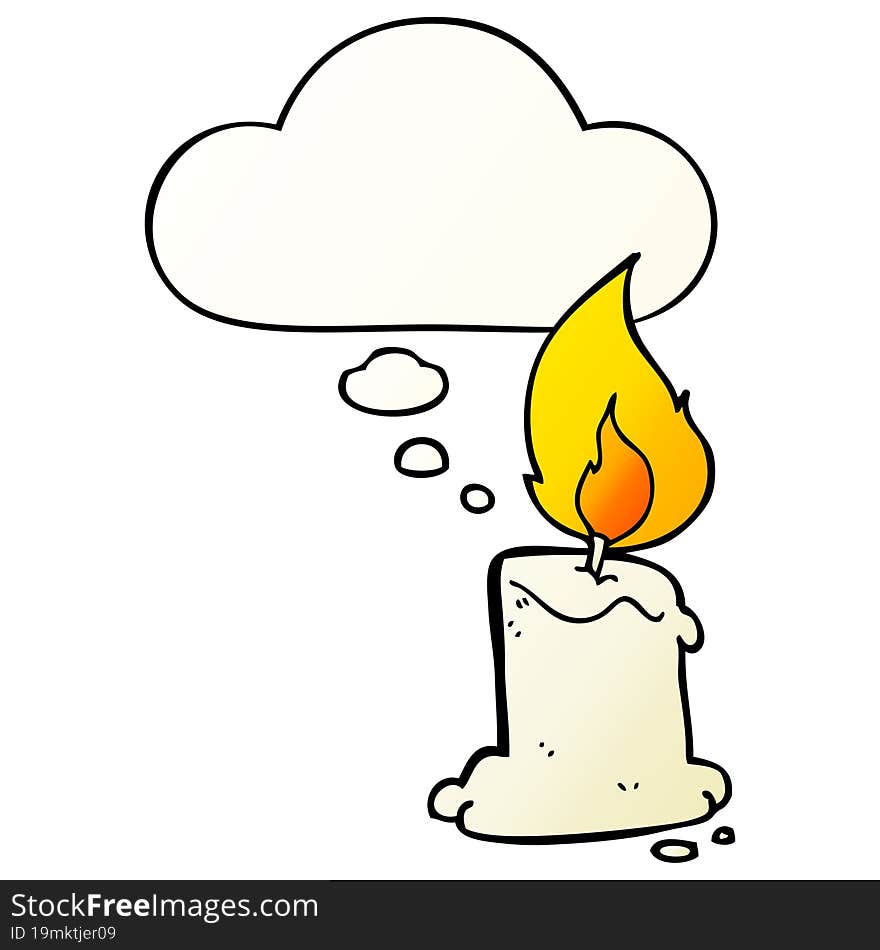 cartoon candle and thought bubble in smooth gradient style