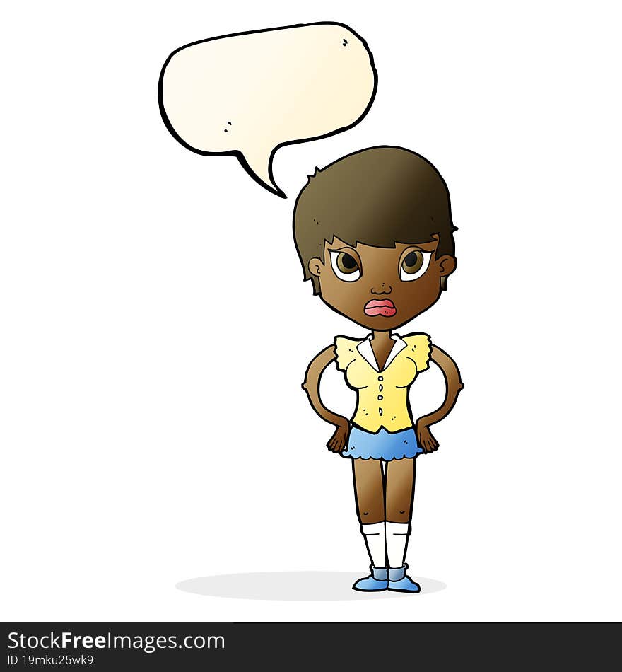 cartoon annoyed girl with speech bubble