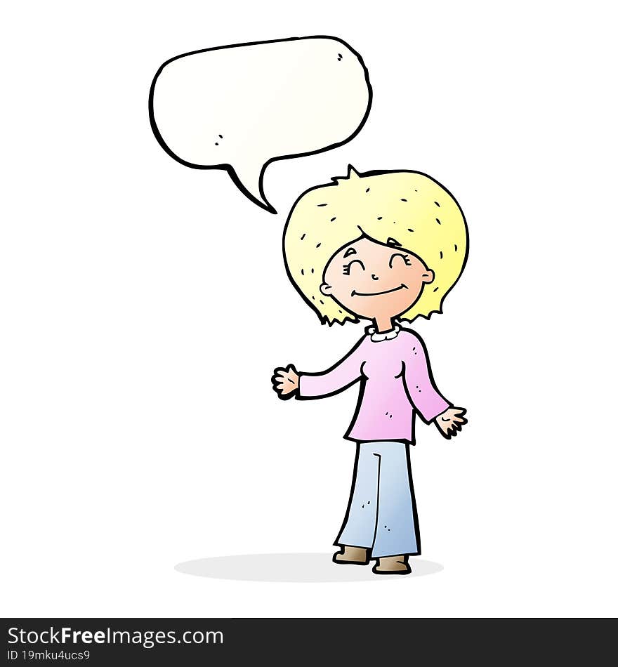 Cartoon Happy Woman With Speech Bubble