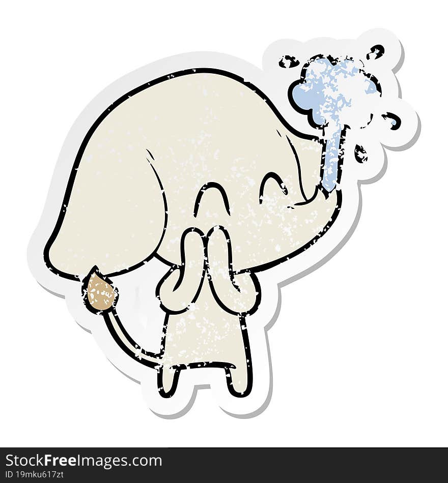 distressed sticker of a cute cartoon elephant spouting water