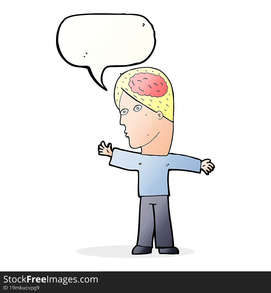 cartoon man with brain with speech bubble